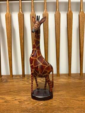 Hand Carved Wooden Giraffe Figurine Kenya Folk Art